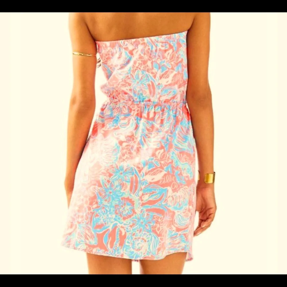 Lilly Pulitzer Coral and Aqua Strapless Printed Maxi Dress - Picture 2 of 6